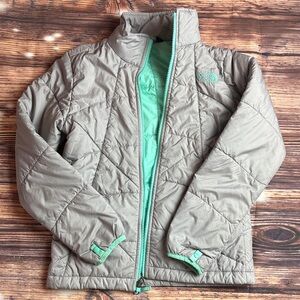 The North Face Kids Tan and Mint Puffer Jacket